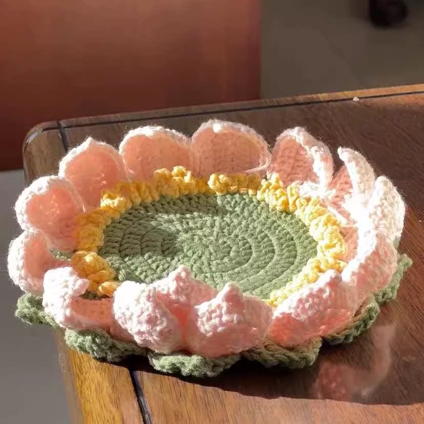 Lotus Flower DIY Woven Bouquet Knitting Kit with Crochet Hooks - Good Luck Preserved Flower Ornament Gift