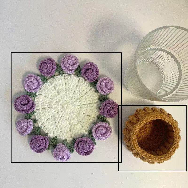 Mini rose bouquet coaster DIY knitting kit
