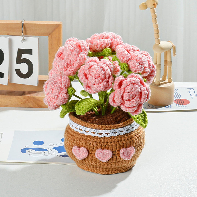 Hand-Woven Flower Bouquet DIY Kit — Featuring Miniature Potted Lotus, Sunflowers, and Handcrafted Crocheted Roses