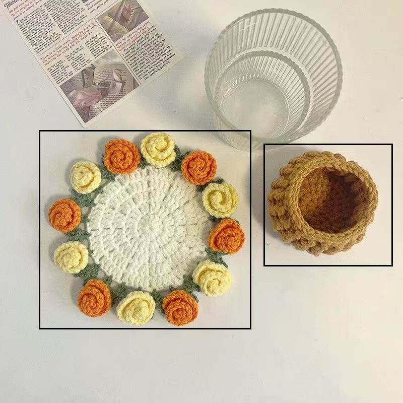 Mini rose bouquet coaster DIY knitting kit