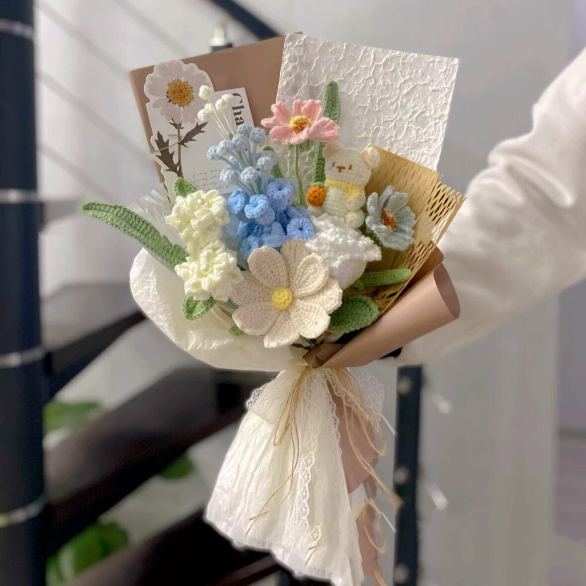 Handmade crochet diy jasmine rose yarn bouquet hand-made flower material package homemade gift