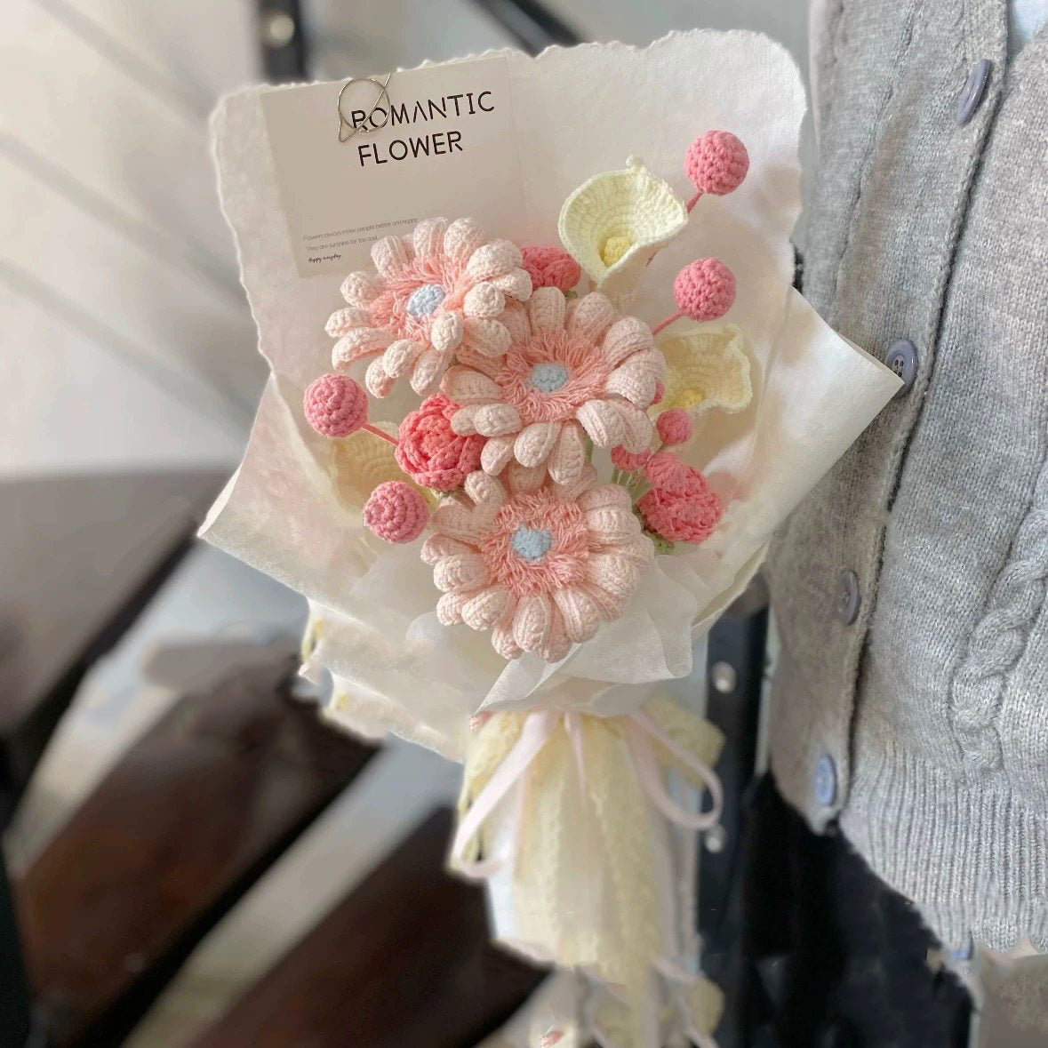 Handmade crochet diy jasmine rose yarn bouquet hand-made flower material package homemade gift