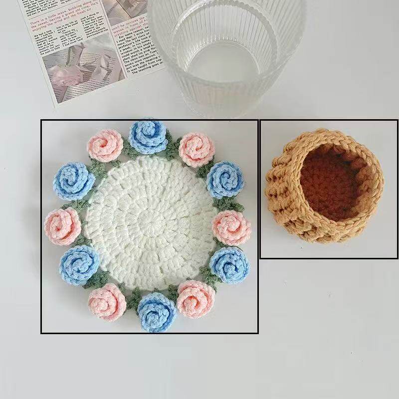Mini rose bouquet coaster DIY knitting kit