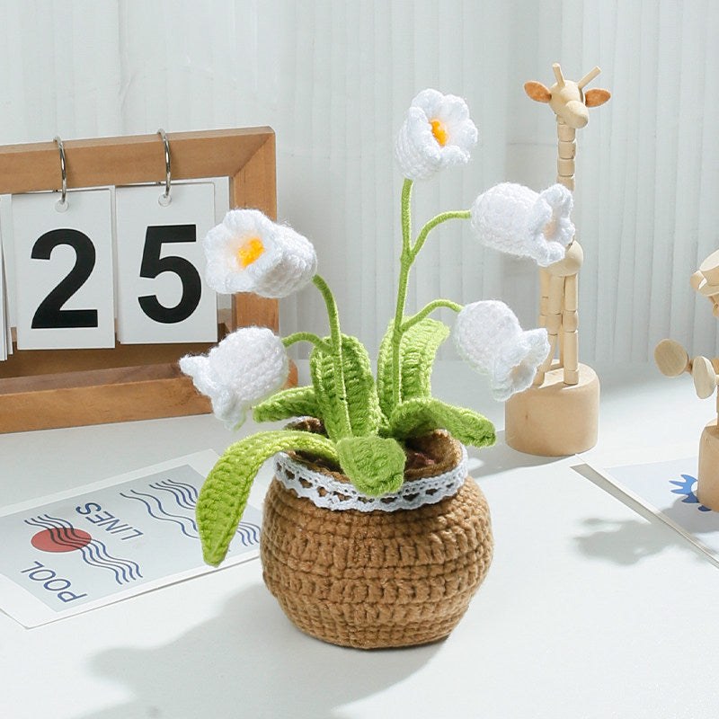 Hand-Woven Flower Bouquet DIY Kit — Featuring Miniature Potted Lotus, Sunflowers, and Handcrafted Crocheted Roses