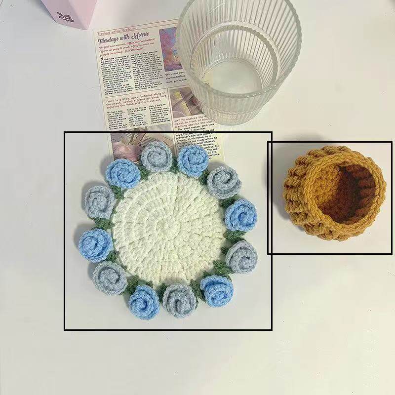 Mini rose bouquet coaster DIY knitting kit