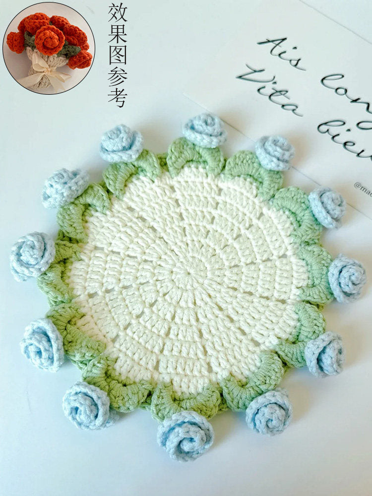 Mini rose bouquet blanket coaster yarn crochet DIY knitting kit
