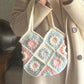 Camellia hand-knitted shoulder handbag diy material bag wool crochet granny bag gift homemade