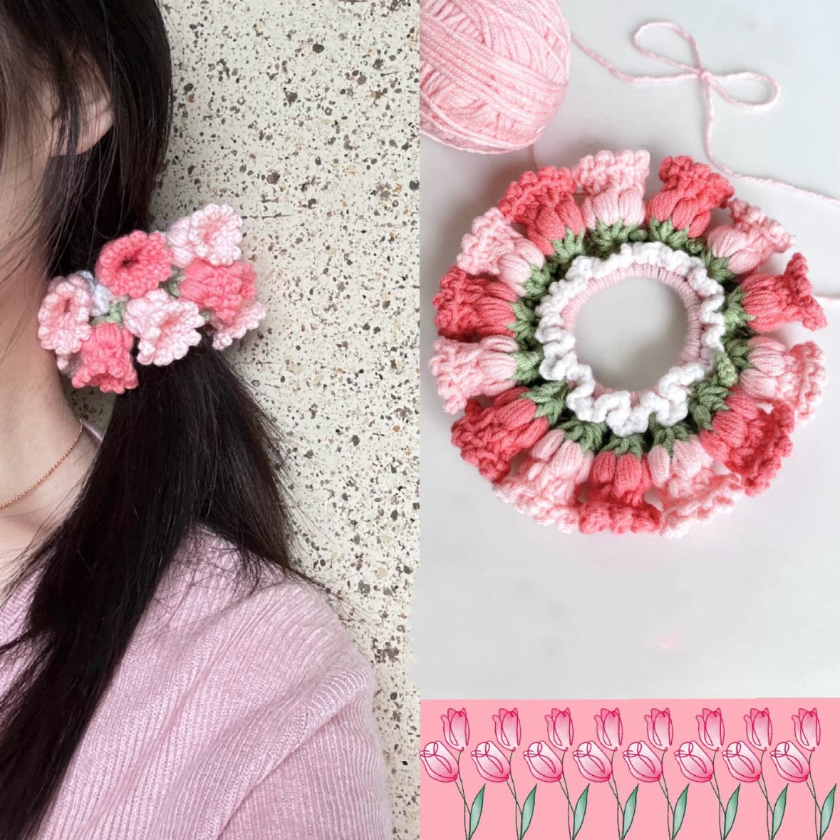 DIY Craft Kit for Hand-knitted Hair Accessories: Wisteria and Crape Myrtle Hair Ties