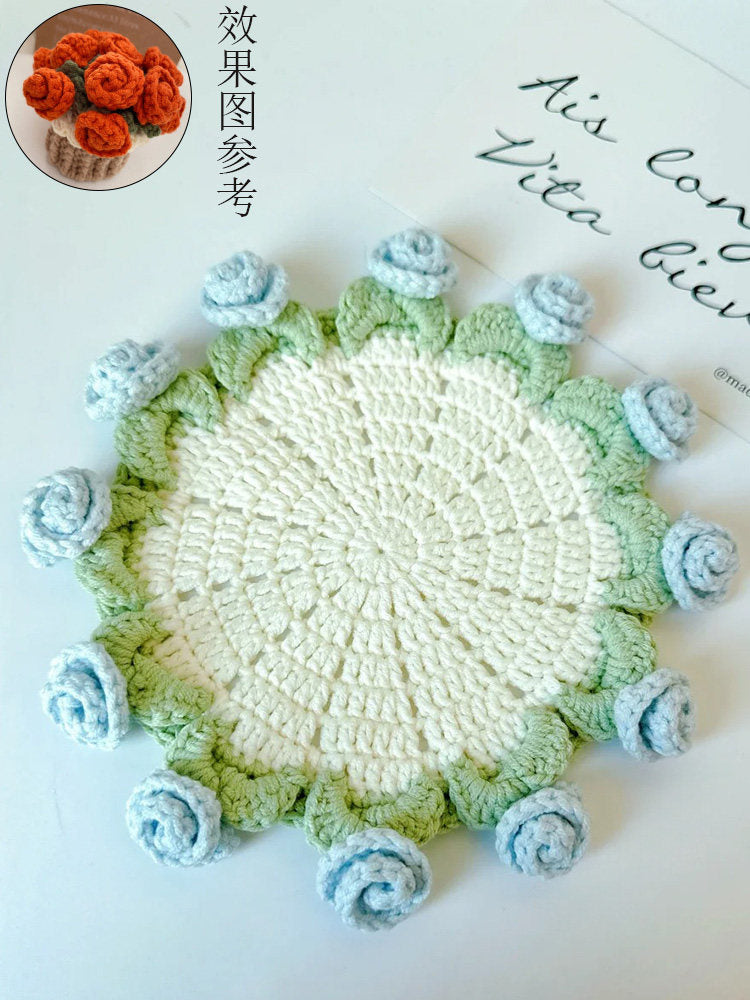 Mini rose bouquet blanket coaster yarn crochet DIY knitting kit