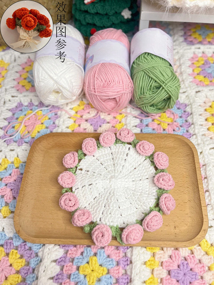 Mini rose bouquet blanket coaster yarn crochet DIY knitting kit
