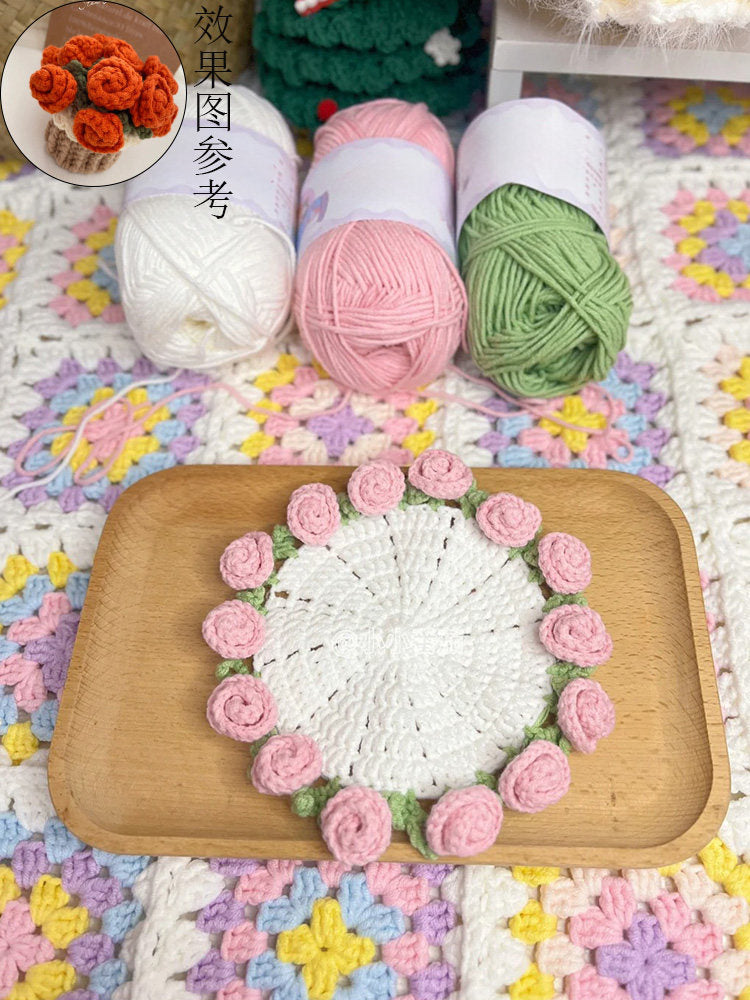 Mini rose bouquet blanket coaster yarn crochet DIY knitting kit