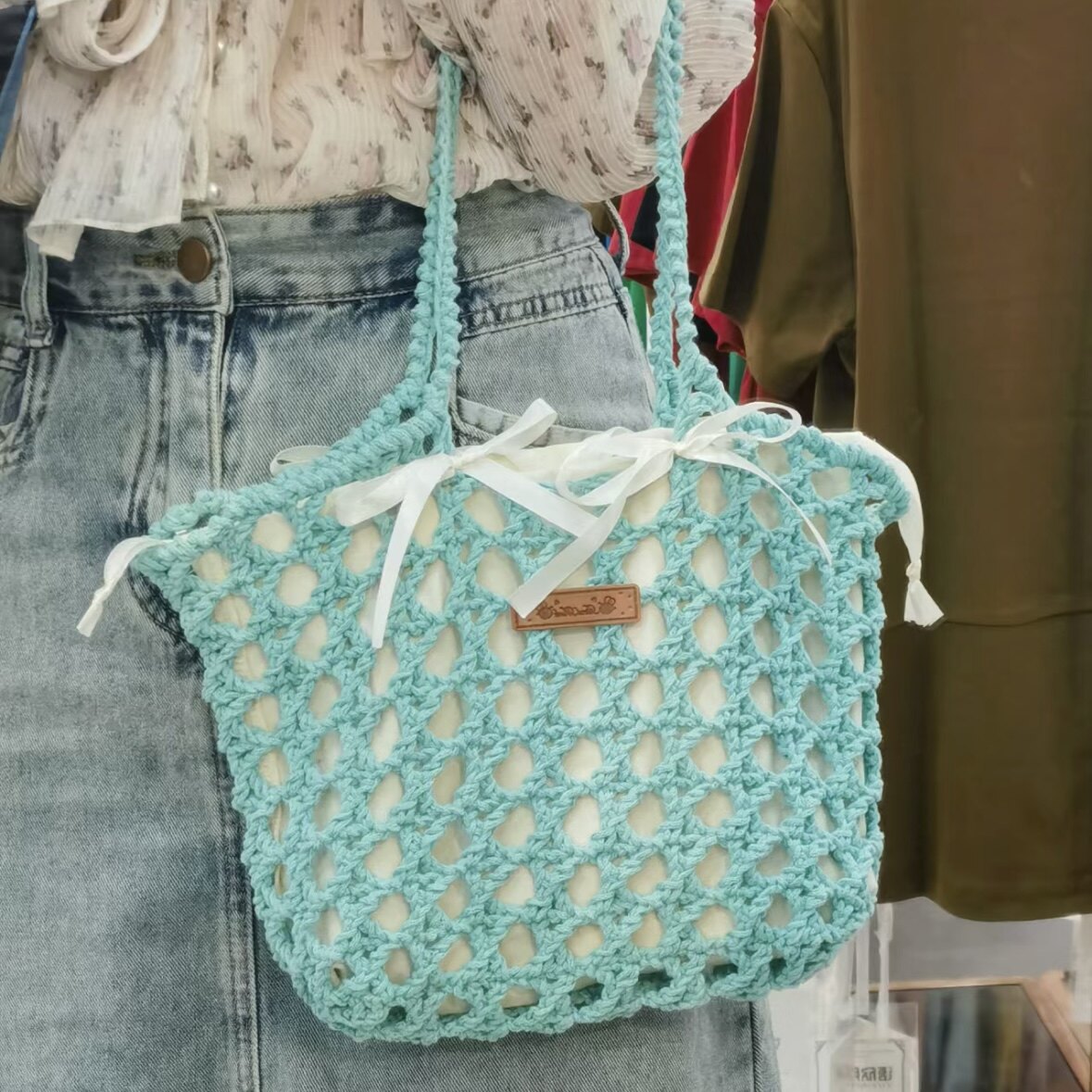 DIY Crochet Summer Floral Wedding Openwork Bag Small Round Yarn Shoulder Bag Knitting DIY Material Kit