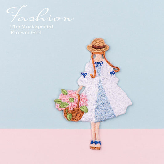 Girl with a Bouquet Embroidery Patch