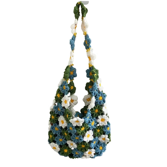 DIY crocheted bag kit with yarn, flower knitting, shoulder bag