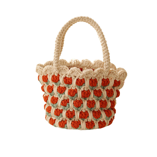 Tulip-shaped hand-knitted bag, crocheted bag, DIY material kit, homemade gift