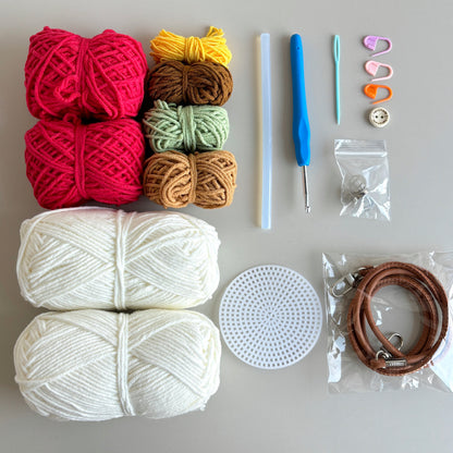 DIY handmade mushroom crossbody bag, crochet kit, knitted phone bag, a fun way to pass the time.