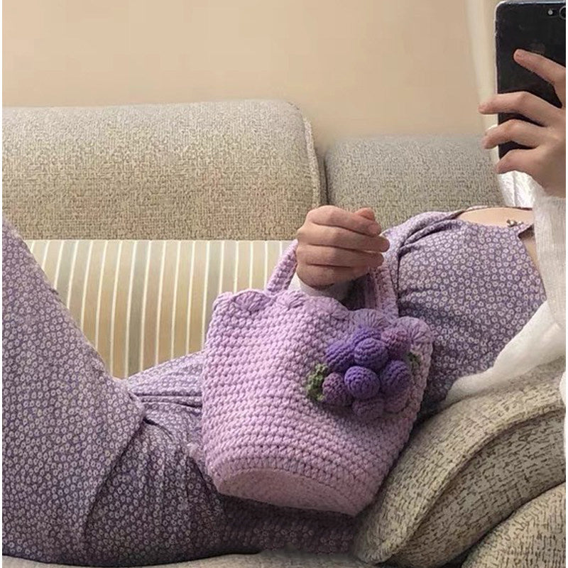 DIY Crochet Summer Floral Wedding Openwork Bag Small Round Yarn Shoulder Bag Knitting DIY Material Kit