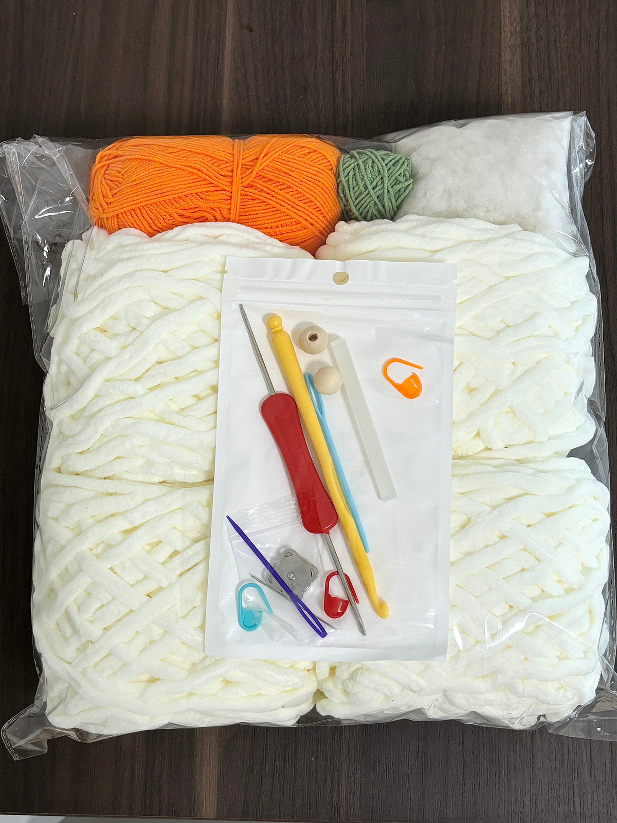 Cute bunny ear bag DIY material kit, homemade ice cream yarn crochet backpack, autumn and winter plush bag