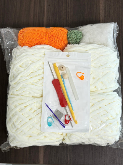 Cute bunny ear bag DIY material kit, homemade ice cream yarn crochet backpack, autumn and winter plush bag