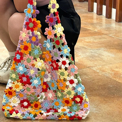 DIY Crochet Bag Material Kit with Yarn, Homemade Knitted Flower Shoulder Bag