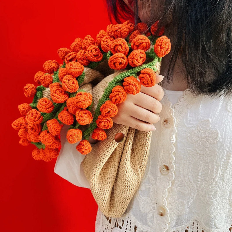 Mini rose bouquet blanket coaster yarn crochet DIY knitting kit