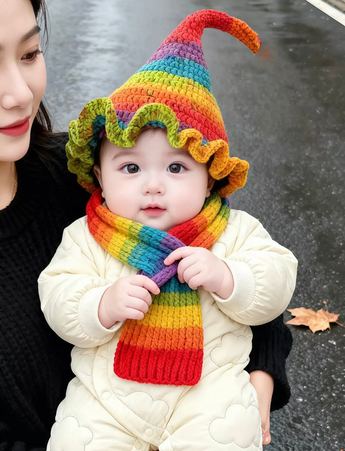 Snowflake Hand-knitted 8-strand variegated yarn DIY handmade elf hat crochet autumn and winter hand-knitted scarf