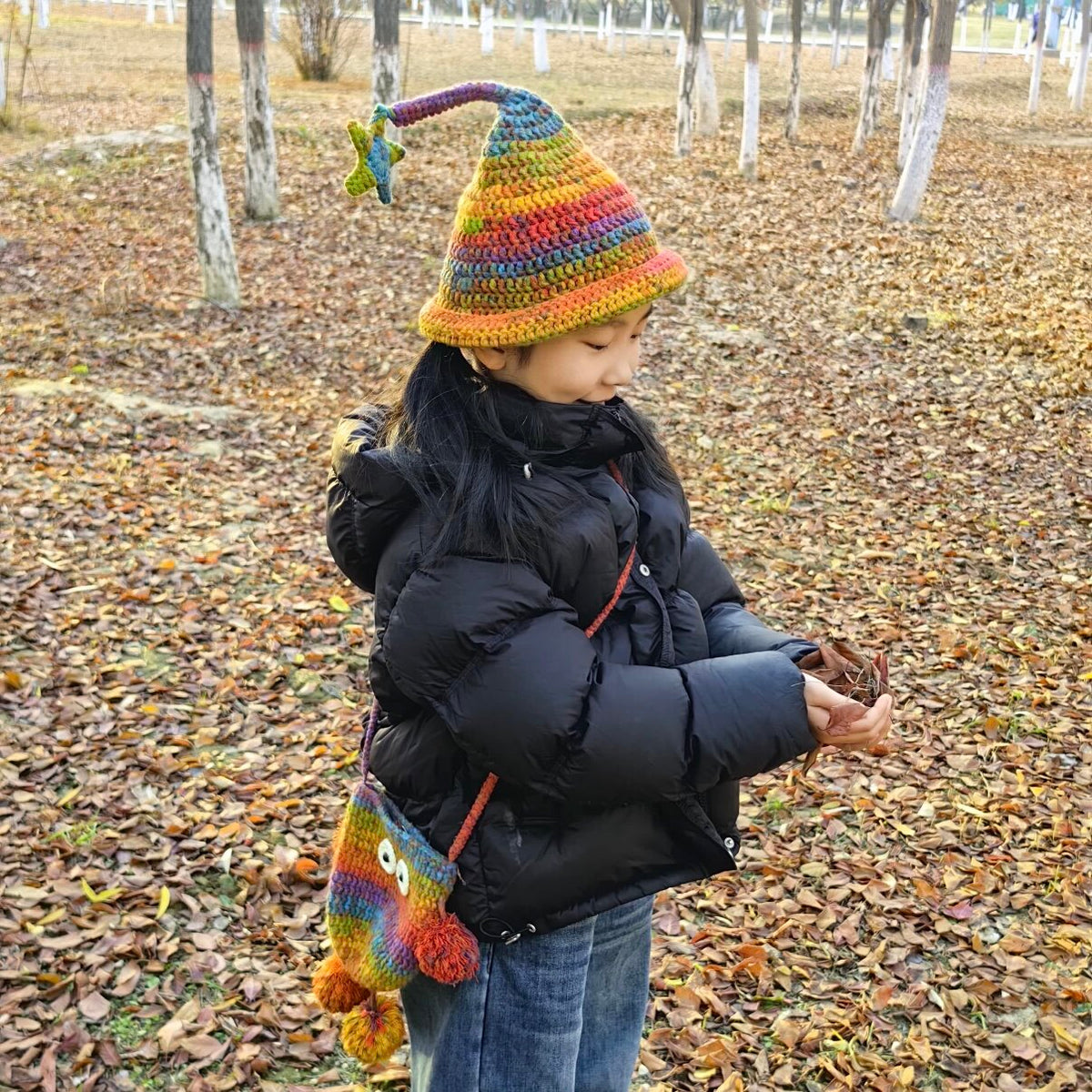 Snowflake Hand-knitted 8-strand variegated yarn DIY handmade elf hat crochet autumn and winter hand-knitted scarf