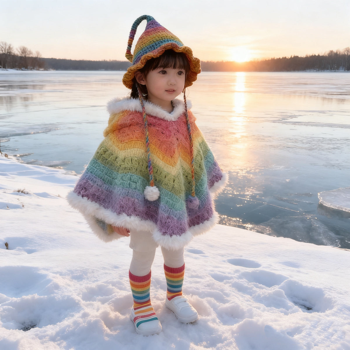Snowflake Hand-knitted 8-strand variegated yarn DIY handmade elf hat crochet autumn and winter hand-knitted scarf