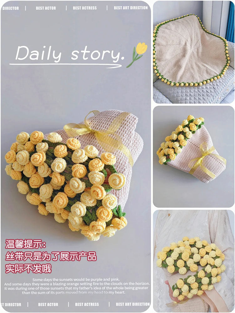 Mini rose bouquet blanket coaster yarn crochet DIY knitting kit