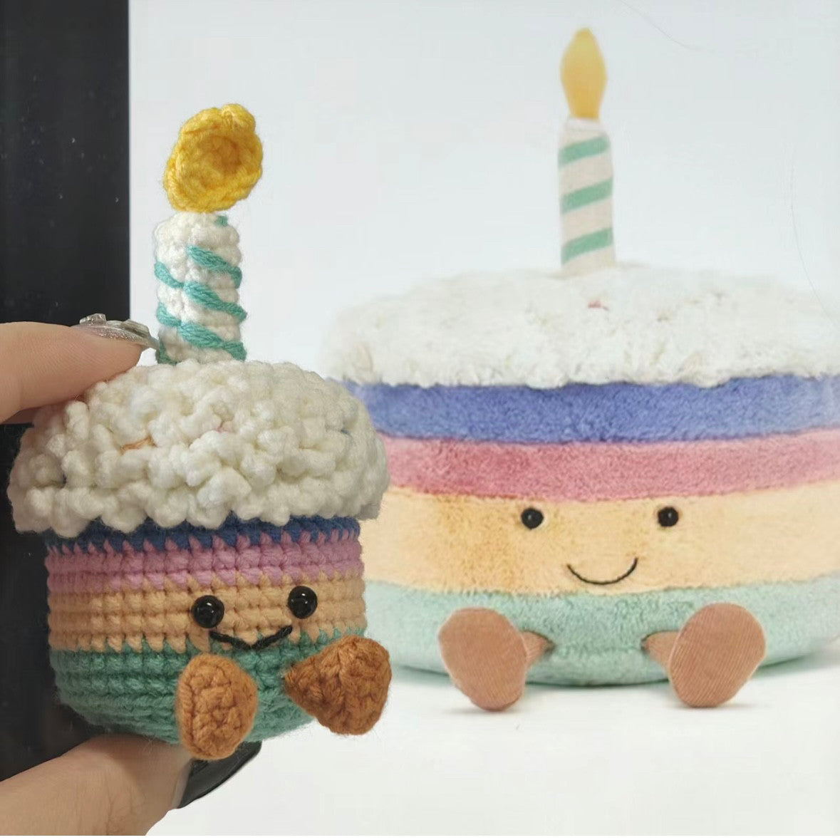 Croissant Birthday Cake Pendant Keychain DIY Yarn Crochet Kit for Friends and Best Friend Handmade Gifts