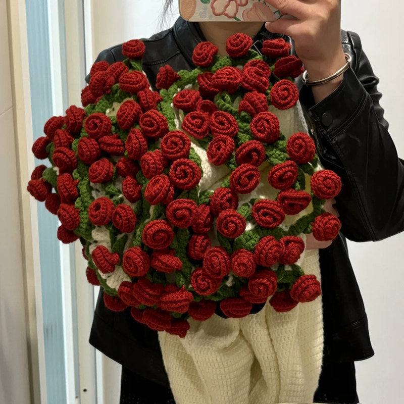 Mini rose bouquet blanket coaster yarn crochet DIY knitting kit