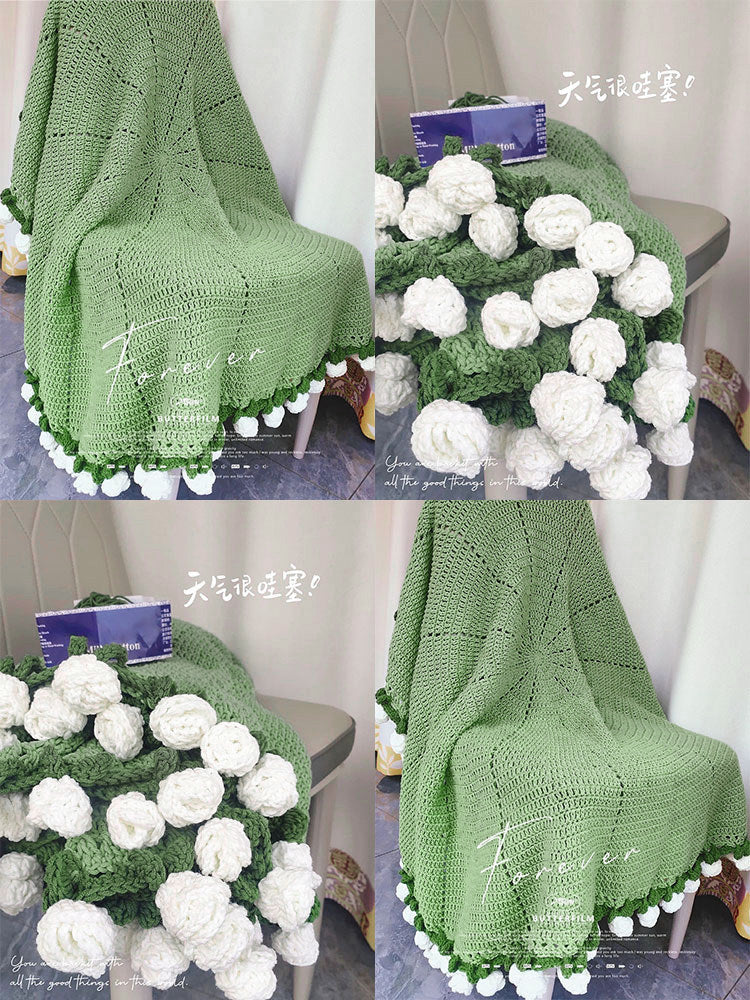 Mini rose bouquet blanket coaster yarn crochet DIY knitting kit