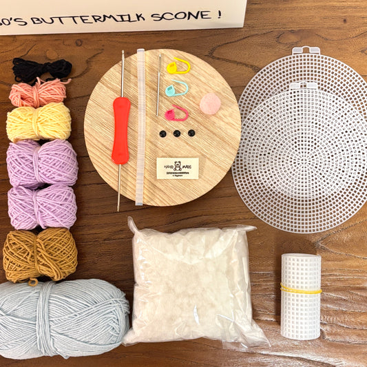 Piggy and Bear Desktop Organizer - DIY Craft Kit with Crochet and Knitting Materials.