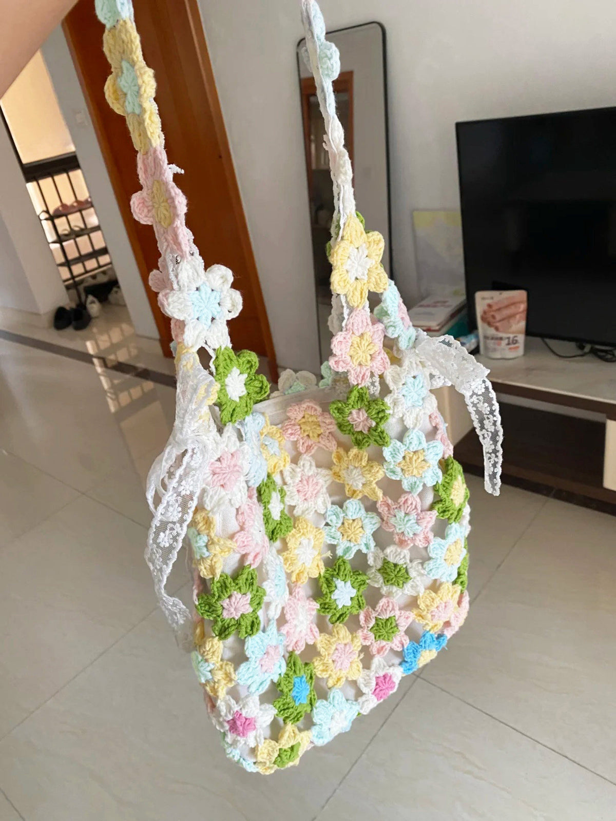 Hand-Knitted Wool Bag DIY Kit — Xuefeier Floral Shoulder Bag (Crochet Materials Pack) — A Perfect Gift