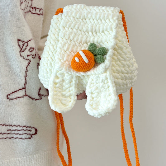 Cute bunny ear bag DIY material kit, homemade ice cream yarn crochet backpack, autumn and winter plush bag