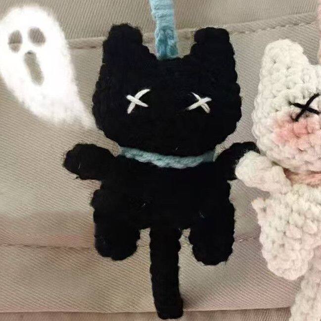 Working Cat Yarn Knitting Kit - DIY Crochet for Beginners - Fun Charm Keychain