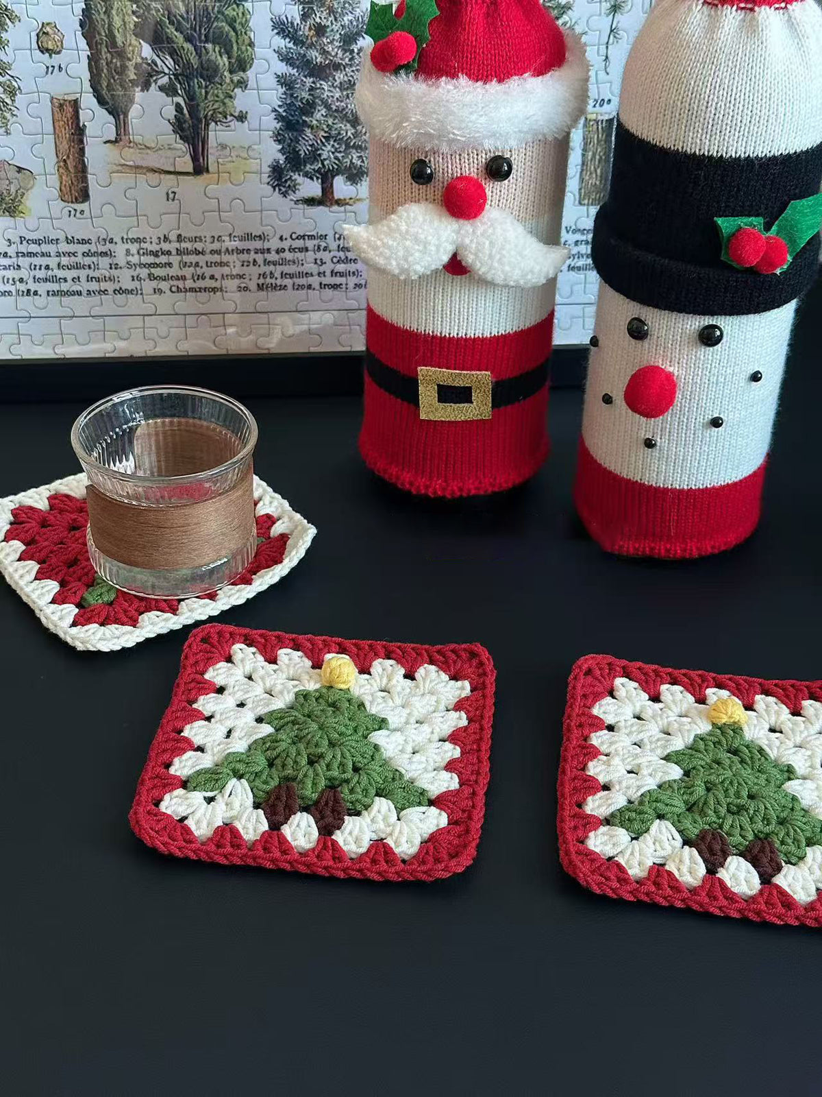 Christmas hat coaster crochet DIY kit yarn handmade Christmas tree gift