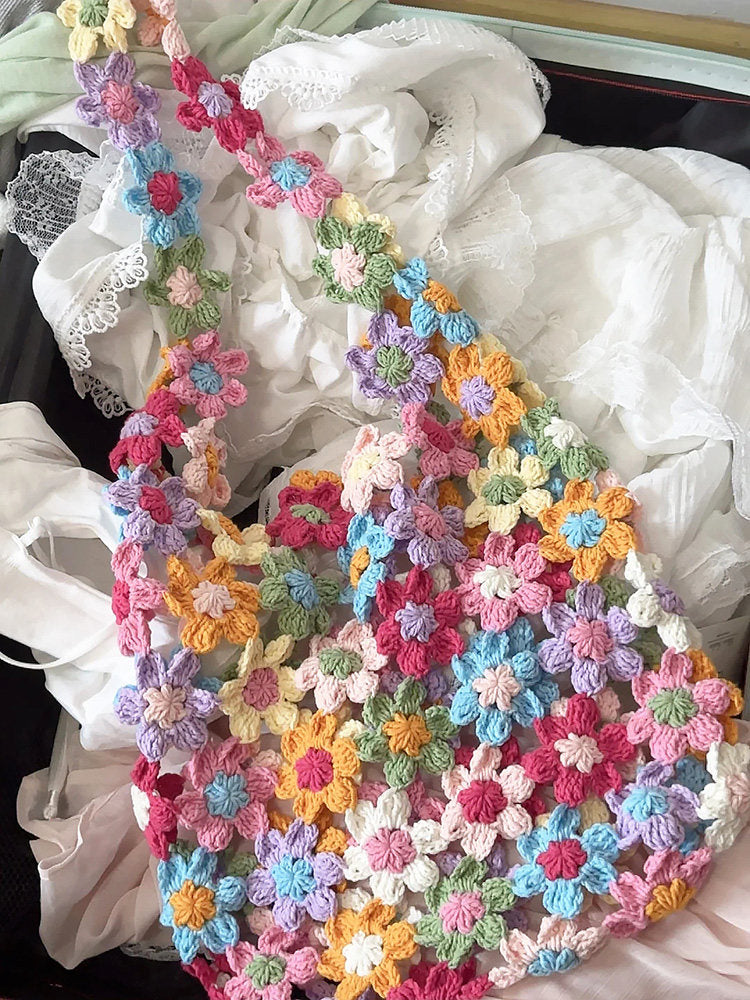 DIY Crochet Bag Material Kit with Yarn, Homemade Knitted Flower Shoulder Bag