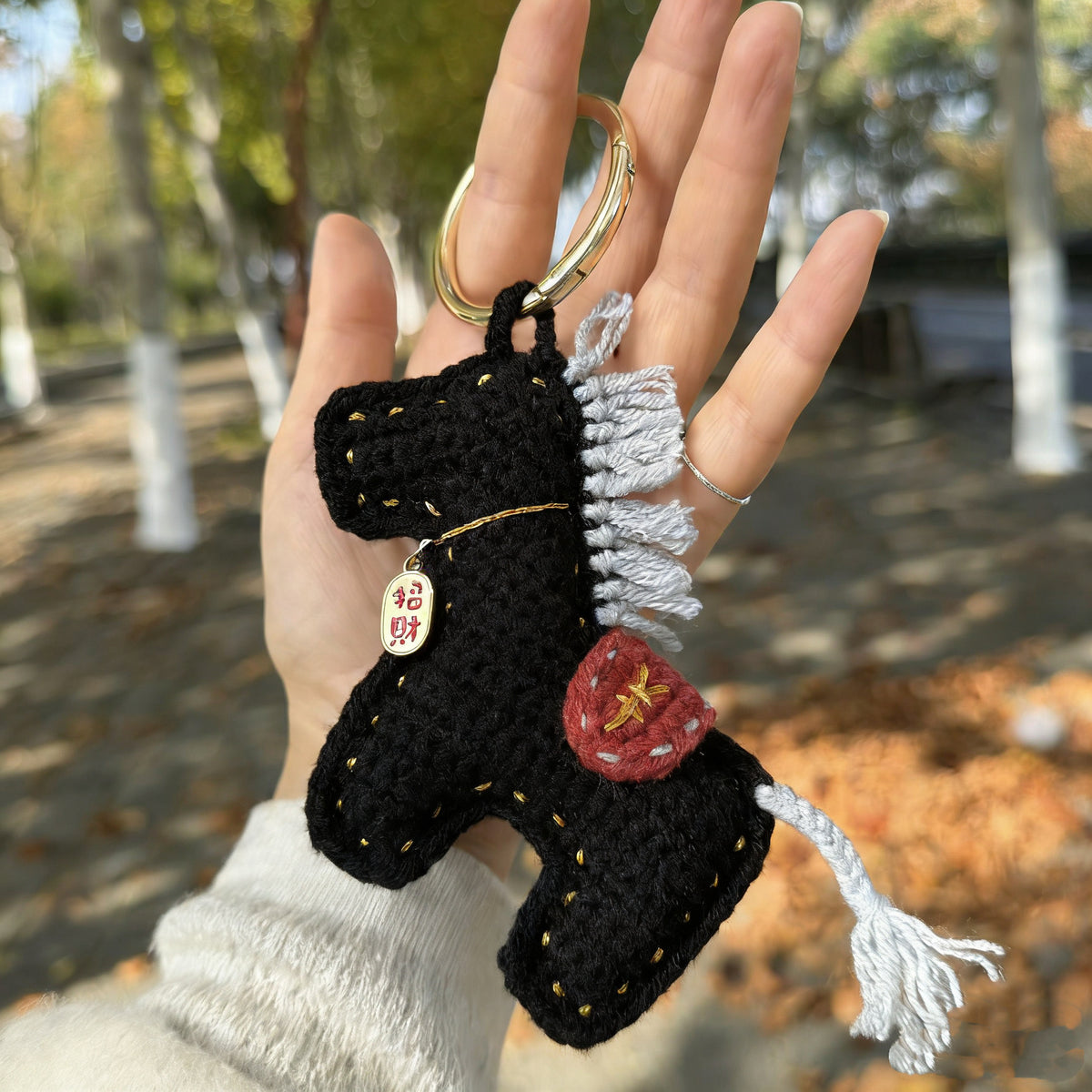 DIY Crocheted Horse Year Keychain with Wooden Horse Doll - Homemade Yarn Kit