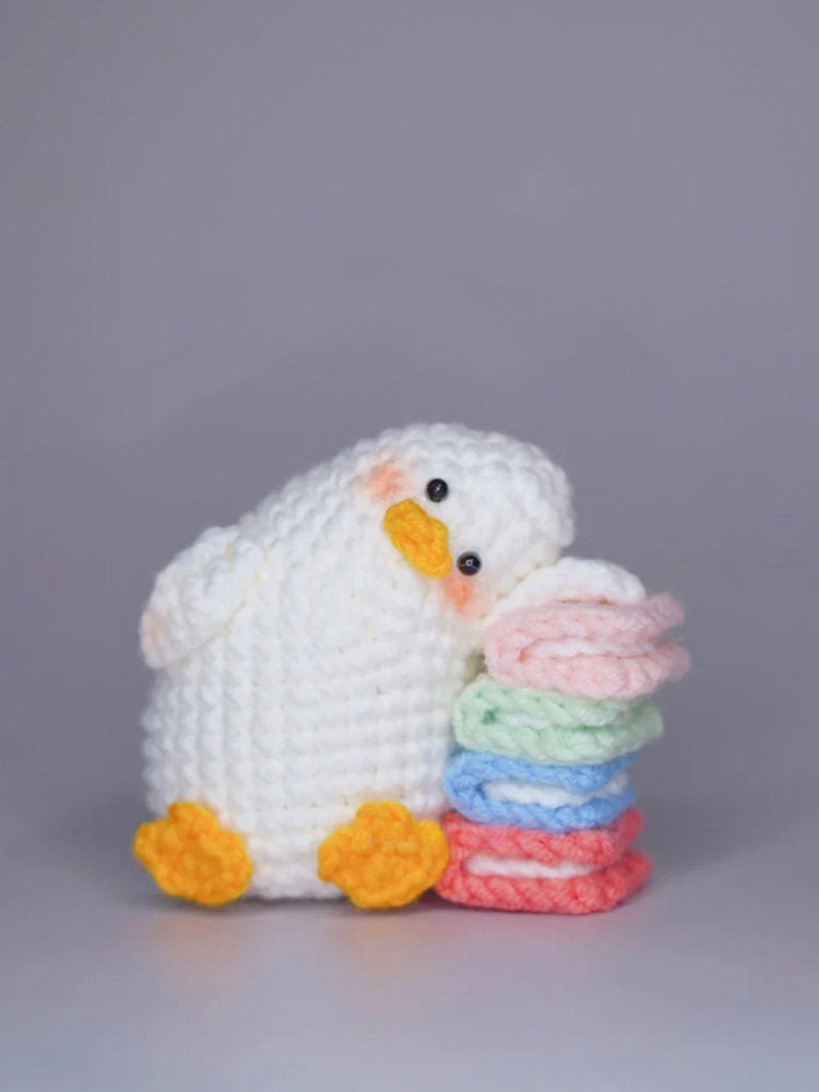 Handmade DIY "Back-to-School Duck" Keychain — Crochet Kit (Yarn & Materials) — Knitted Doll Gift