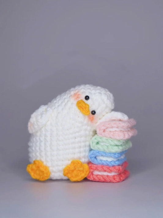 Handmade DIY "Back-to-School Duck" Keychain — Crochet Kit (Yarn & Materials) — Knitted Doll Gift