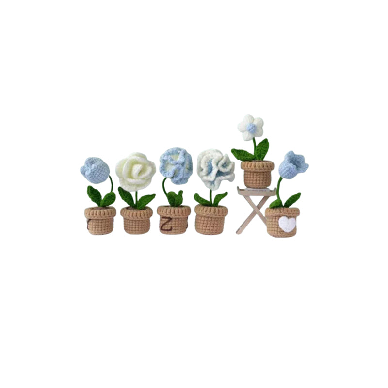 Crochet DIY kit Mini potted plant bouquet, handmade yarn flowers, homemade tulips, car ornaments