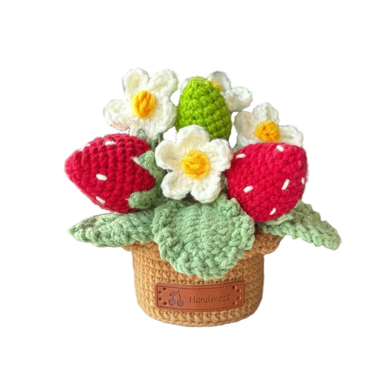 DIY Strawberry Potted Plant and Sunflower Flower Material Kit (Crochet Yarn Ornament)