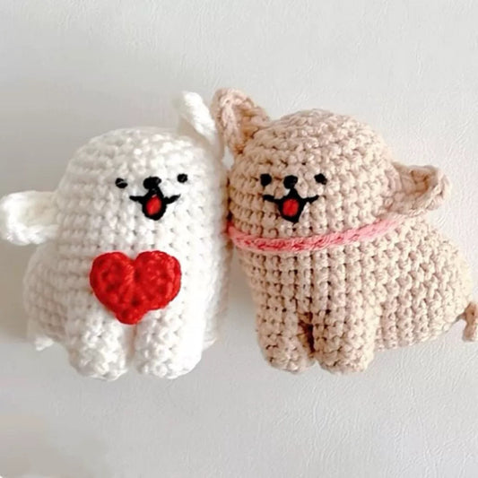DIY handmade yarn crochet hook appliqué line puppy knitting material kit, homemade couple keychain