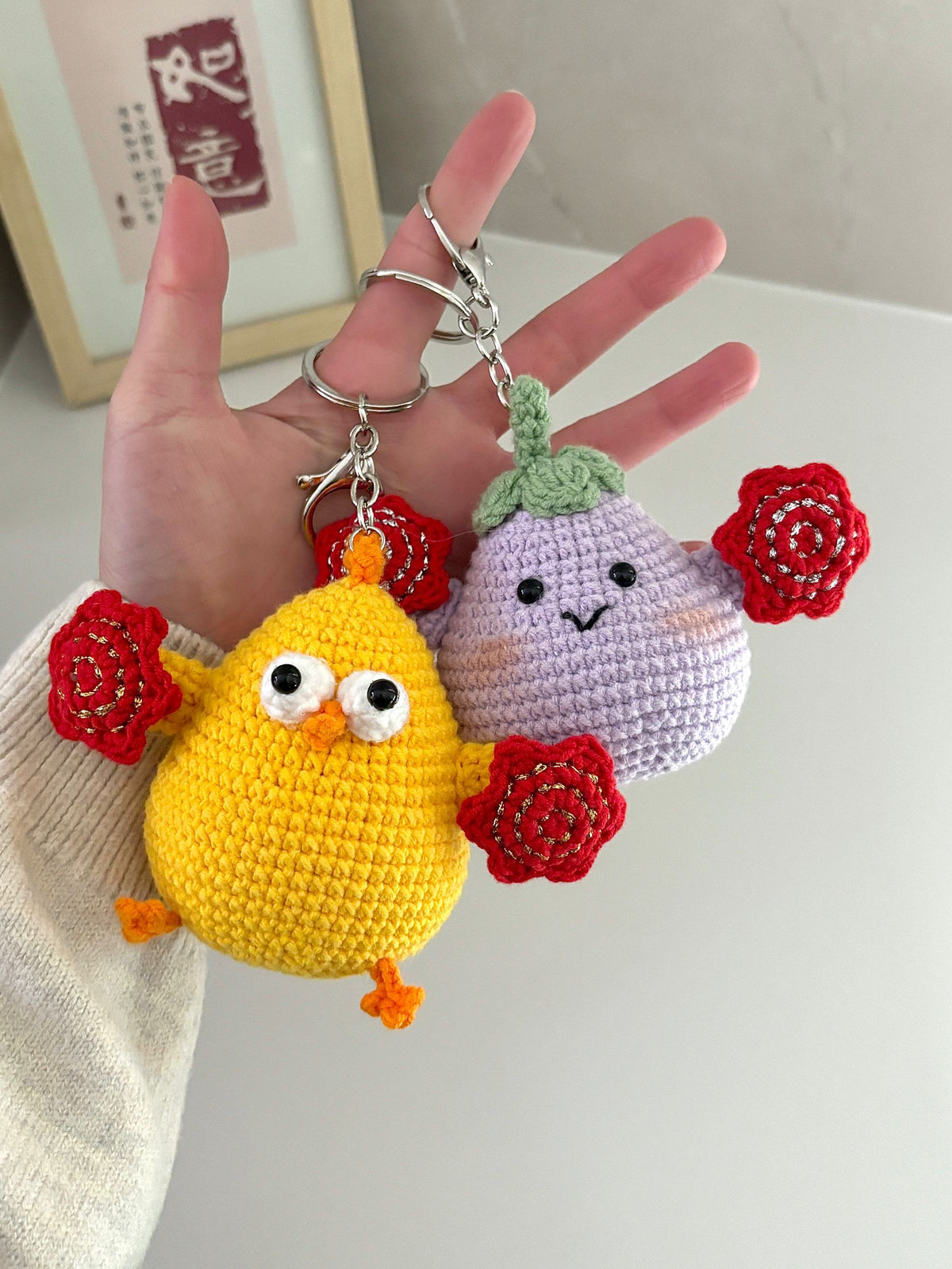Eggplant doll crochet DIY kit, a gift for friends, a crocheted pendant bag.