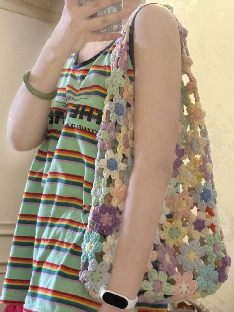 DIY crocheted bag kit with yarn, flower knitting, shoulder bag