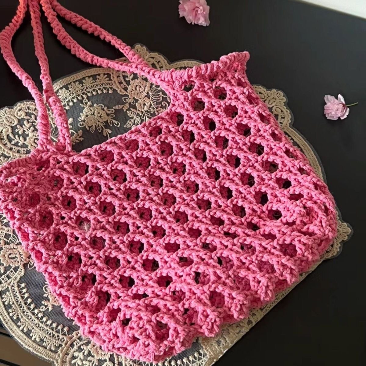 DIY Crochet Summer Floral Wedding Openwork Bag Small Round Yarn Shoulder Bag Knitting DIY Material Kit