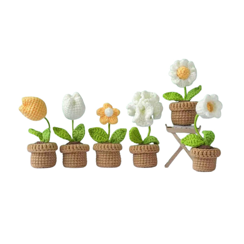 Crochet DIY kit Mini potted plant bouquet, handmade yarn flowers, homemade tulips, car ornaments