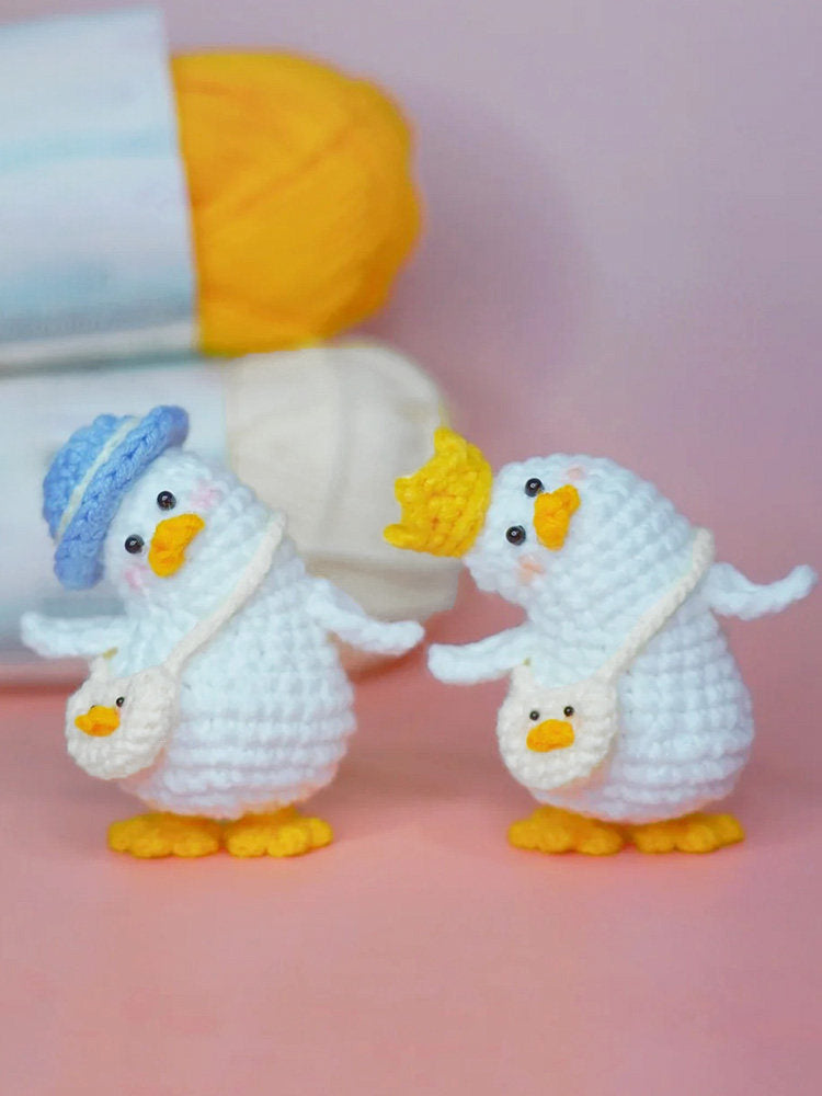 Handmade DIY "Back-to-School Duck" Keychain — Crochet Kit (Yarn & Materials) — Knitted Doll Gift
