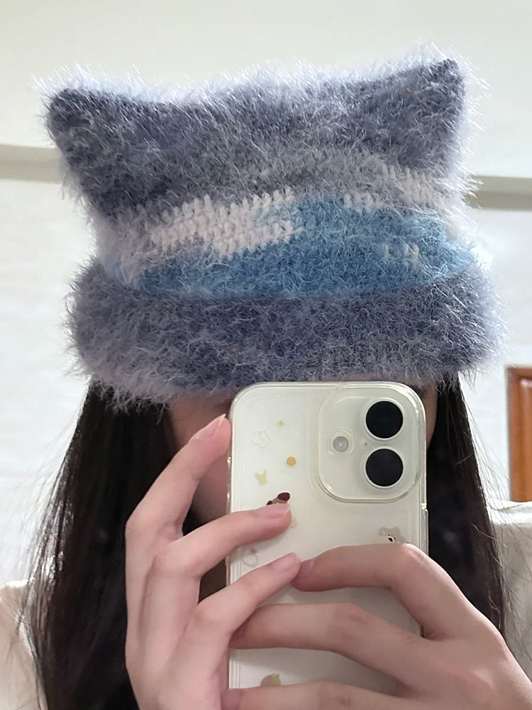 Hand-Knitted Wool Cat-Ear Hat — DIY Crochet Material Kit